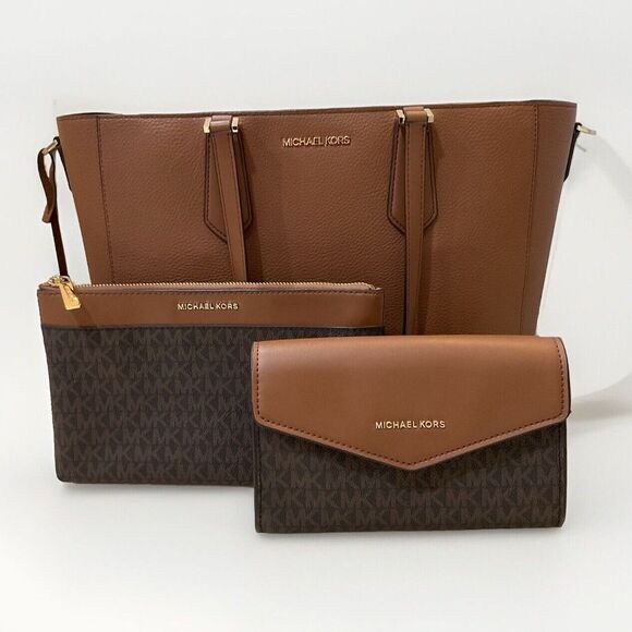 Michael Kors Maisie Large Pebbled Leather 3-in-1 Tote Bag Brown NWT - Picture 1 of 13